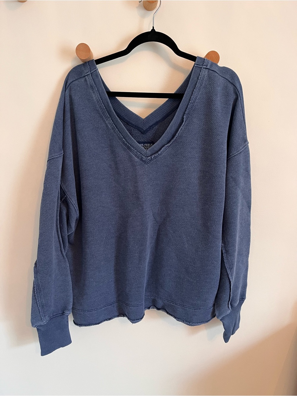 American Eagle Outfitters Washed Navy V-Neck Sweatshirt